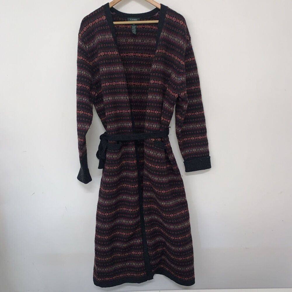 RALPH LAUREN Fair Isle Southwestern Lambs Wool Long Button Cardigan Women’s 2XL